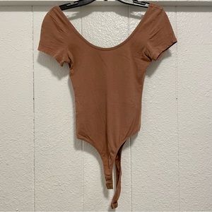 Bozzolo Scoop Neckline Tan/Caramel Colored Bodysuit